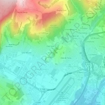 Topografische kaart Sur les Nants, hoogte, reliëf