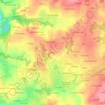 Topografische kaart Raulois, hoogte, reliëf