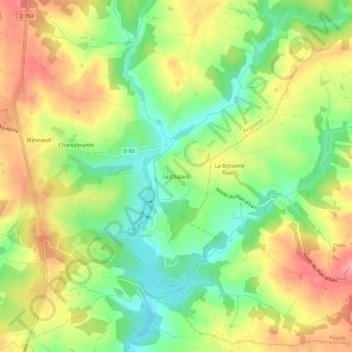Topografische kaart Le Chalard, hoogte, reliëf