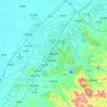 Topografische kaart Anshan, hoogte, reliëf