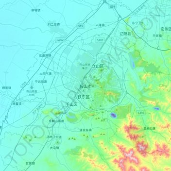 Topografische kaart Anshan, hoogte, reliëf