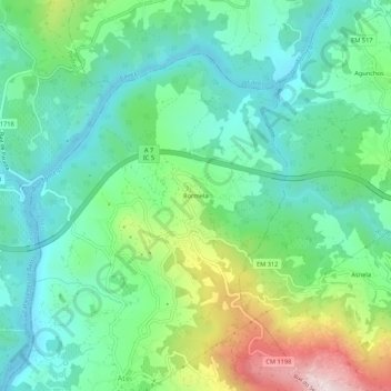Topografische kaart Bormela, hoogte, reliëf