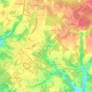 Topografische kaart Chez Thoreau, hoogte, reliëf