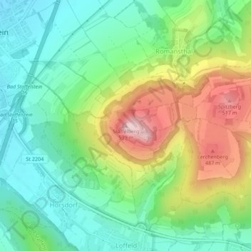 Topografische kaart Staffelberg, hoogte, reliëf