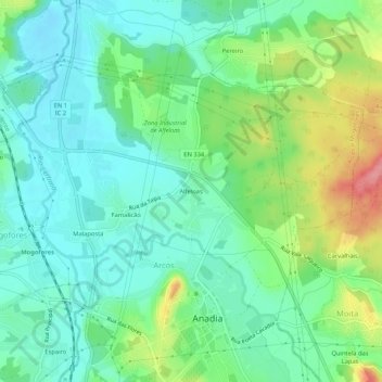 Topografische kaart Alfeloas, hoogte, reliëf