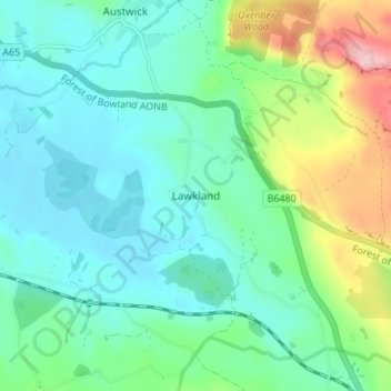 Topografische kaart Lawkland, hoogte, reliëf