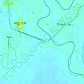Topografische kaart Inug-ug, hoogte, reliëf