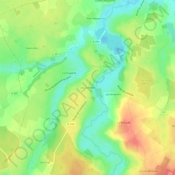 Topografische kaart Les Combes, hoogte, reliëf