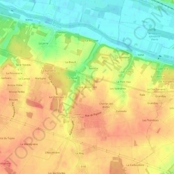 Topografische kaart Pièce de Ferrière, hoogte, reliëf
