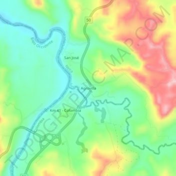 Topografische kaart Agrovilla, hoogte, reliëf