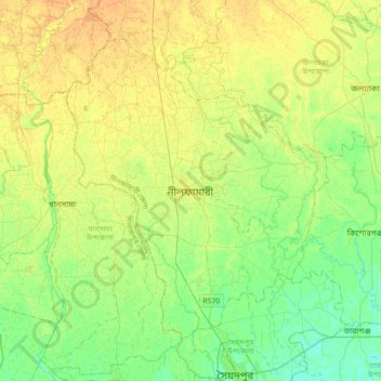 Topografische kaart Nilphamari, hoogte, reliëf