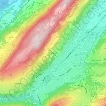 Topografische kaart Au Mont, hoogte, reliëf