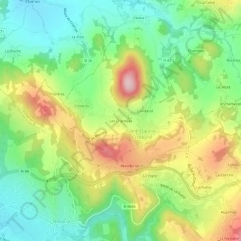 Topografische kaart Les Champas, hoogte, reliëf