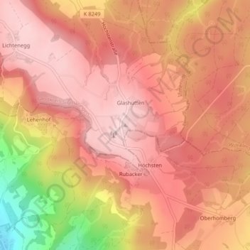 Topografische kaart Höchsten, hoogte, reliëf