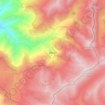 Topografische kaart Vetas, hoogte, reliëf