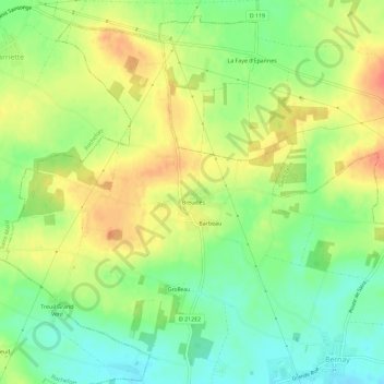 Topografische kaart Breuilles, hoogte, reliëf