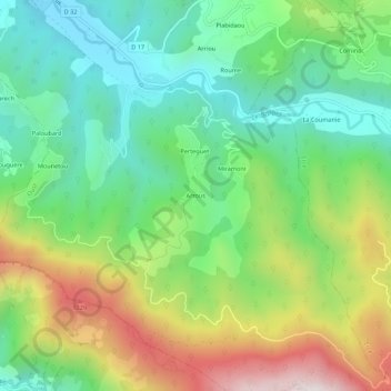 Topografische kaart Arrous, hoogte, reliëf