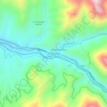 Topografische kaart Río Colorado, hoogte, reliëf