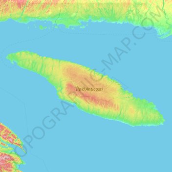 Topografische kaart Île Anticosti, hoogte, reliëf