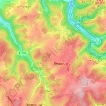 Topografische kaart Uhlenbart, hoogte, reliëf