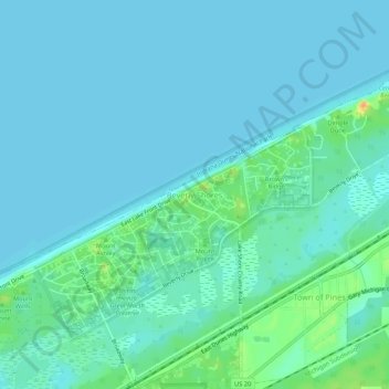 Topografische kaart Beverly Shores, hoogte, reliëf