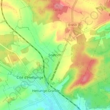 Topografische kaart Soetrich, hoogte, reliëf