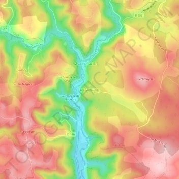 Topografische kaart Les Garroustes, hoogte, reliëf