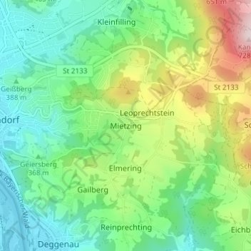 Topografische kaart Mietzing, hoogte, reliëf