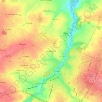 Topografische kaart La Bilangerie, hoogte, reliëf