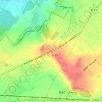 Topografische kaart Le Nieppe, hoogte, reliëf