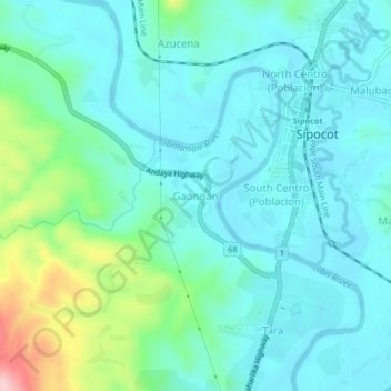 Topografische kaart Gaongan, hoogte, reliëf