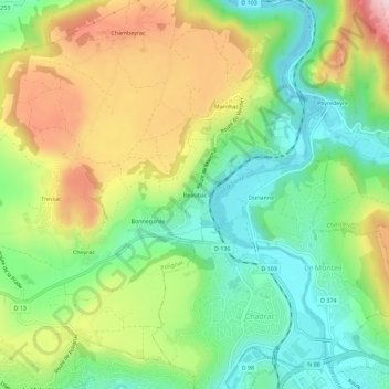 Topografische kaart Beaubac, hoogte, reliëf
