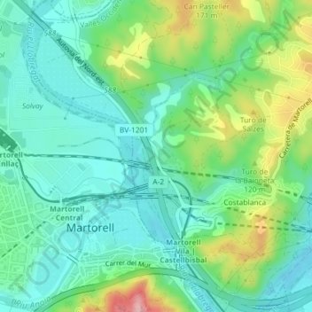 Topografische kaart Costa Blanca, hoogte, reliëf