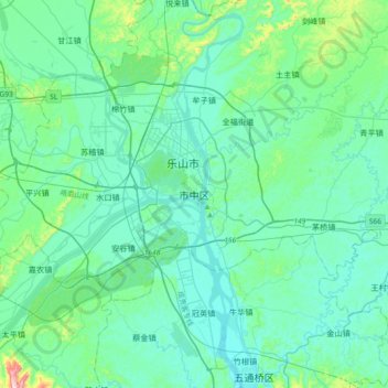 Topografische kaart Shizhong, hoogte, reliëf