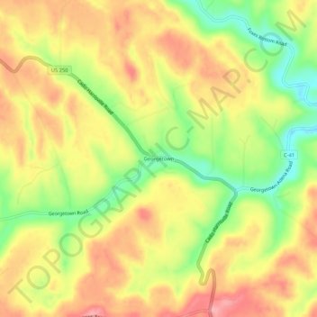Topografische kaart Georgetown, hoogte, reliëf