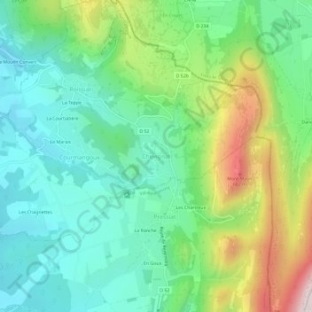 Topografische kaart Chevignat, hoogte, reliëf