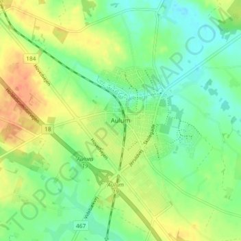 Topografische kaart Aulum, hoogte, reliëf