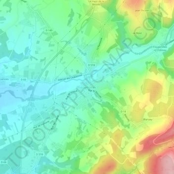 Topografische kaart Fougerolles, hoogte, reliëf
