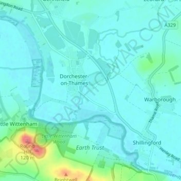 Topografische kaart Overy, hoogte, reliëf