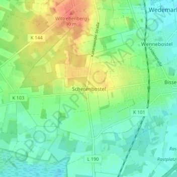 Topografische kaart Scherenbostel, hoogte, reliëf