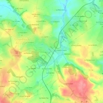 Topografische kaart La Barboire, hoogte, reliëf