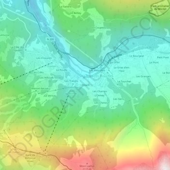 Topografische kaart L'Essert, hoogte, reliëf