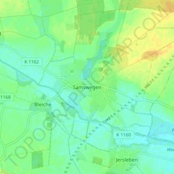 Topografische kaart Samswegen, hoogte, reliëf