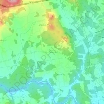 Topografische kaart Parada, hoogte, reliëf