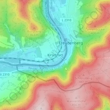 Topografische kaart Kirschfurt, hoogte, reliëf
