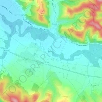 Topografische kaart Dreuilh, hoogte, reliëf