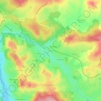 Topografische kaart Grandry, hoogte, reliëf
