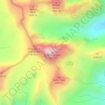 Topografische kaart Buck Mountain, hoogte, reliëf