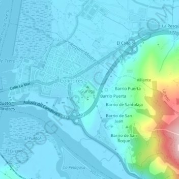 Topografische kaart El Gurugú, hoogte, reliëf