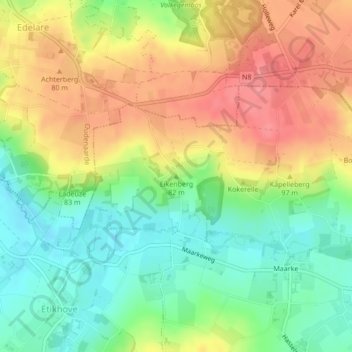 Topografische kaart Eikenberg, hoogte, reliëf